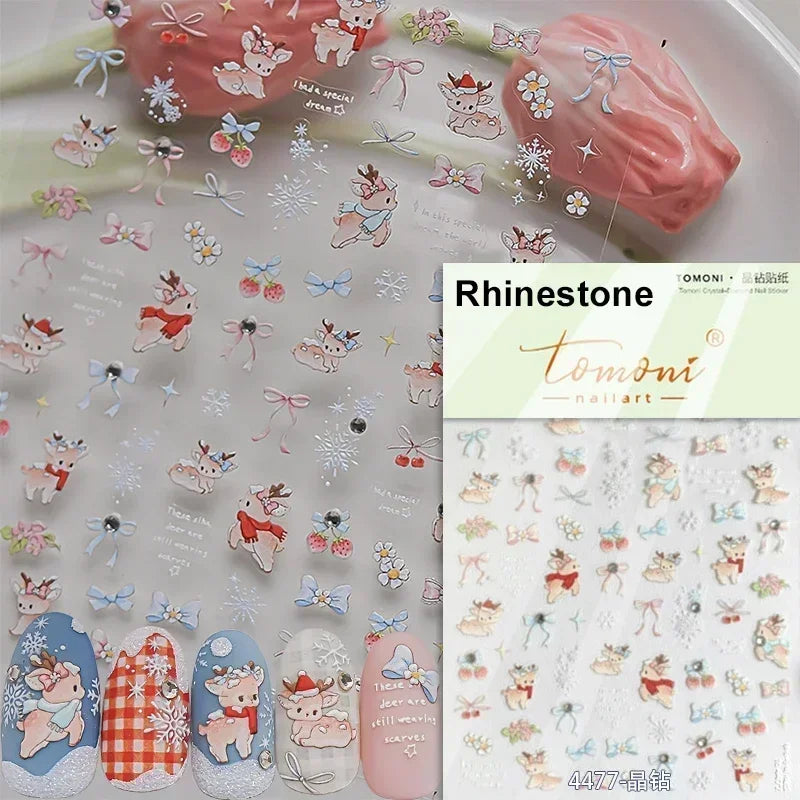 Black White Christmas Tree Snowflake Bowknot Snowman Socks Star Santa Hat Deer Rhinestone Winter Nail Art Sticker Manicure Decal (Online Order Only)