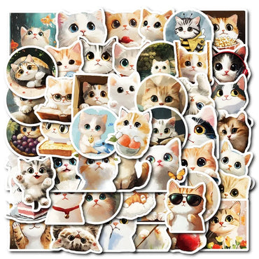 10/30/50PCS Kawaii Oil Painting Cat Sticky PVC Sticker Aesthetic DIY Decoration Scrapbooking Hand Accounting Supplies for Kids (ONLINE ORDER ONLY)