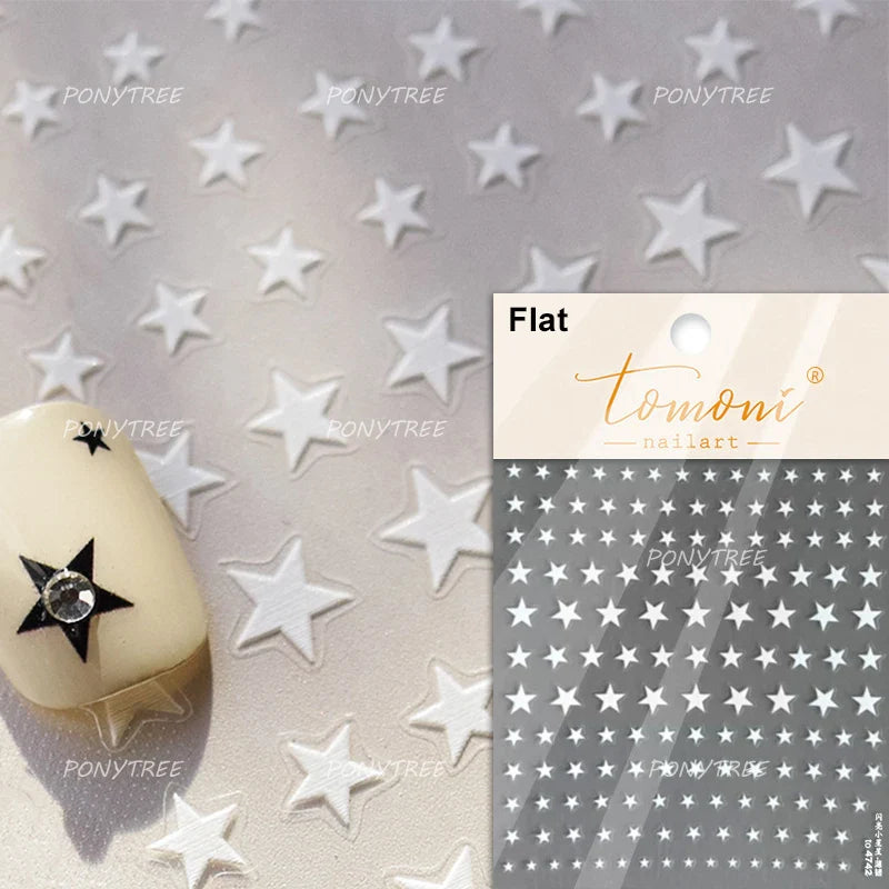 Punk Star Shiny Laser Five-pointed Star White Black Pink Hollow Out Delicate Sparkle Adhesive Nail Art Stickers Manicure Decals (ONLINE ORDER ONLY)