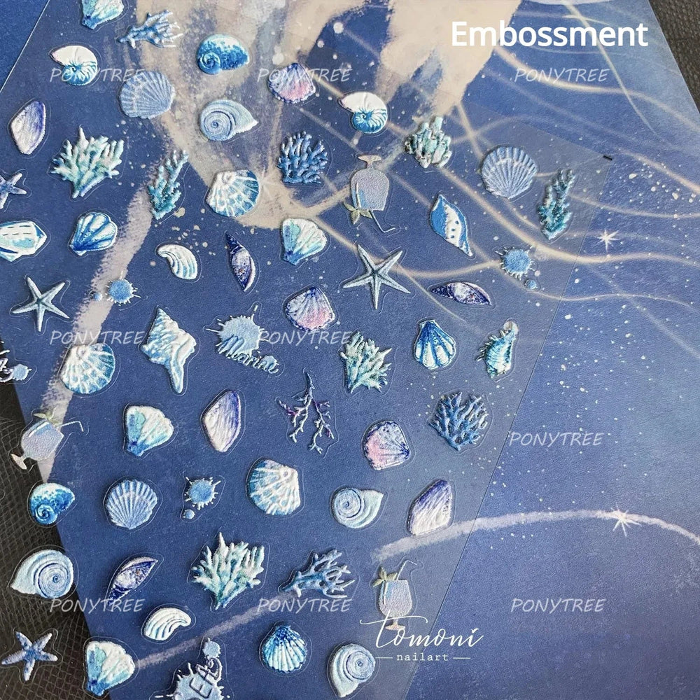 Sackful Starfish Goldfish Jellyfish Seahorse Bubbles Conch Ocean Whale Brocaded Carp Adhesive Nail Art Stickers Manicure Decals (ONLINE ORDER ONLY)