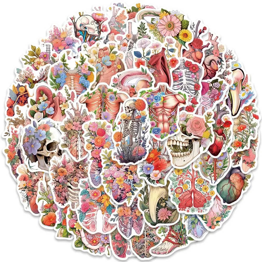 10/50pcs Human Anatomy with Flowers Stickers Body Part Stickers Luggage Bottle Skateboard Laptop Guitar Car Sticker Decals Toy (Online Order Only)