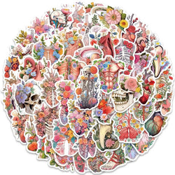 10/50pcs Human Anatomy with Flowers Stickers Body Part Stickers Luggage Bottle Skateboard Laptop Guitar Car Sticker Decals Toy (Online Order Only)