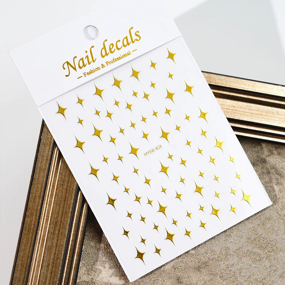 1PCS Sliver Stars Nails Stickers 3D Bronzing Laser White Cross Starlight Glossychic Y2K Stylish Adhesive Manicure Decorations *# (Online Order Only)