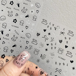1Pc 3D Cute Black Silver Smile Dog Decals Y2K Cartoon Cat Footprint Nail Stickers Graffiti Star Heart DIY Manicure Slider Decor* (ONLINE ORDER ONLY)