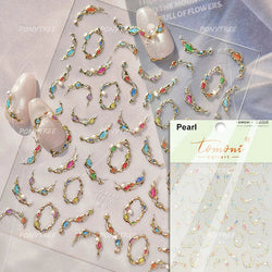 French Lines Gemstone Necklace Gilding Light Luxury Pearl Self Adhesive Nail Art Decorations Stickers Manicure Decals Wholesale (ONLINE ORDER ONLY)