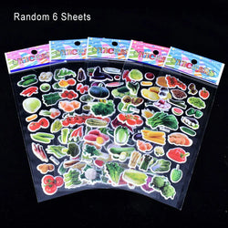 6 Sheets 3D Puffy Kids Stickers - Cartoon, Fruit, Vegetable - Birthday Gift, Scrapbooking (ONLINE ORDER ONLY)