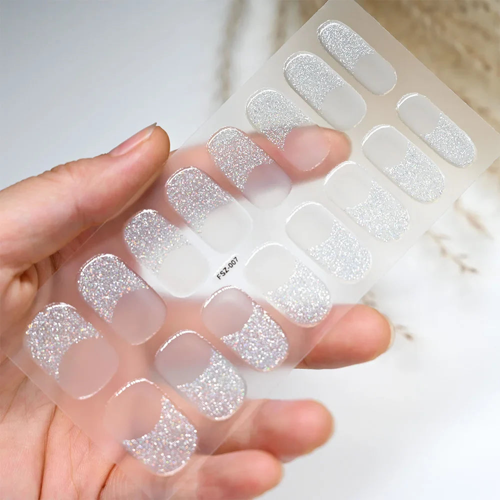 Nude Pink French Semi-Cured Gel Nail Patch Slider Adhesive Waterproof Long Lasting Full Cover Gel Nail Sticker UV Lamp Needed *^ (ONLINE ORDER ONLY)