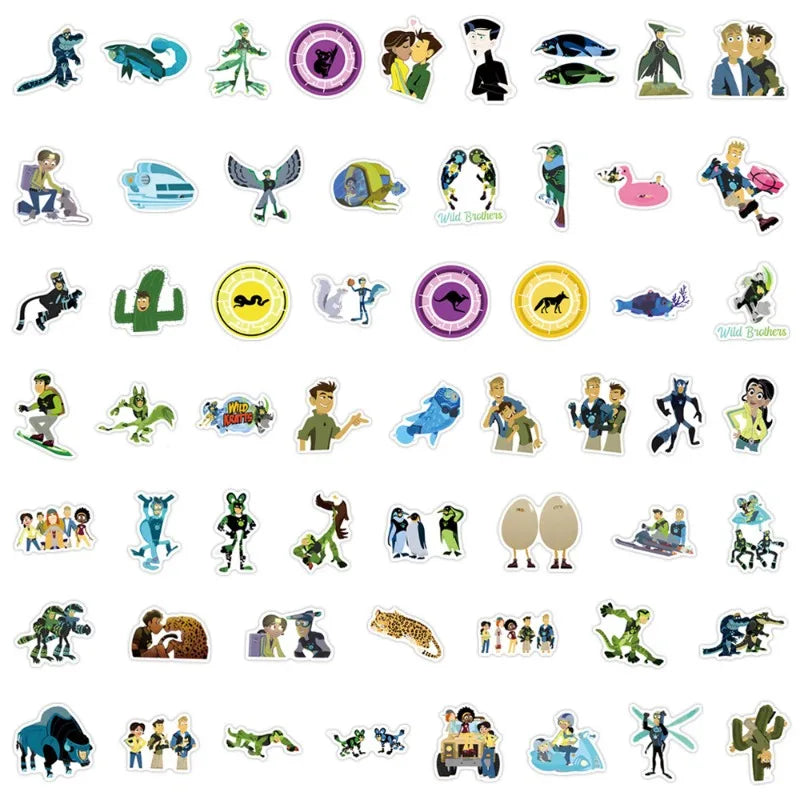 Wild Kratts Stickers 55pcs - Cartoon, Luggage, Phone, Skateboard, Computer, Refrigerator Decor (Online Order Only)