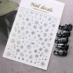 3D Gold Glitter Snowflake Nail Sticker Winter Reflective Elk Star Balloon Christmas Tree Foil Xmas New Year Decal Tips Decoratio (ONLINE ORDER ONLY)