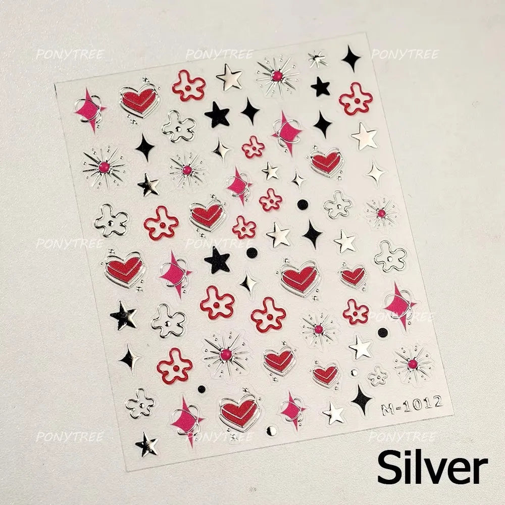 Red Sexy Love Heart Flower Hot Stamping Wing Star Moon Bowknot Sun Punk Adhesive Nail Art Decorations Stickers Manicure Decals (ONLINE ORDER ONLY)