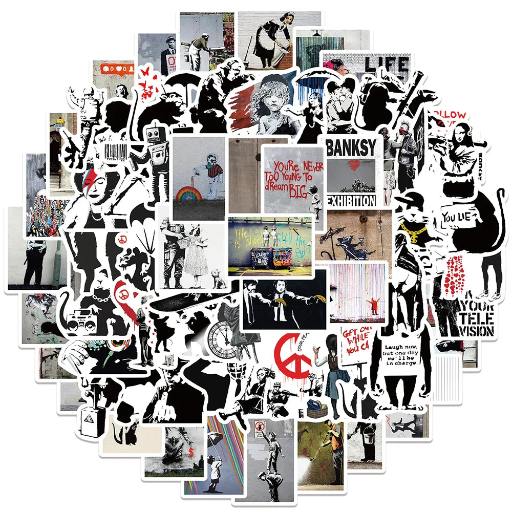 50Pcs Banksy Stickers banksy art graffiti Stickers for DIY Luggage Laptop Skateboard Motorcycle Bicycle Sticker (ONLINE ORDER ONLY)
