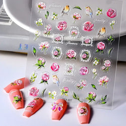Red Plum Blossom Flower Chinese 3D Self Adhesive Nail Art Decoration Stickers Cheongsam Iris Lily Lotus Vase 5D Manicure Decals (ONLINE ORDER ONLY)