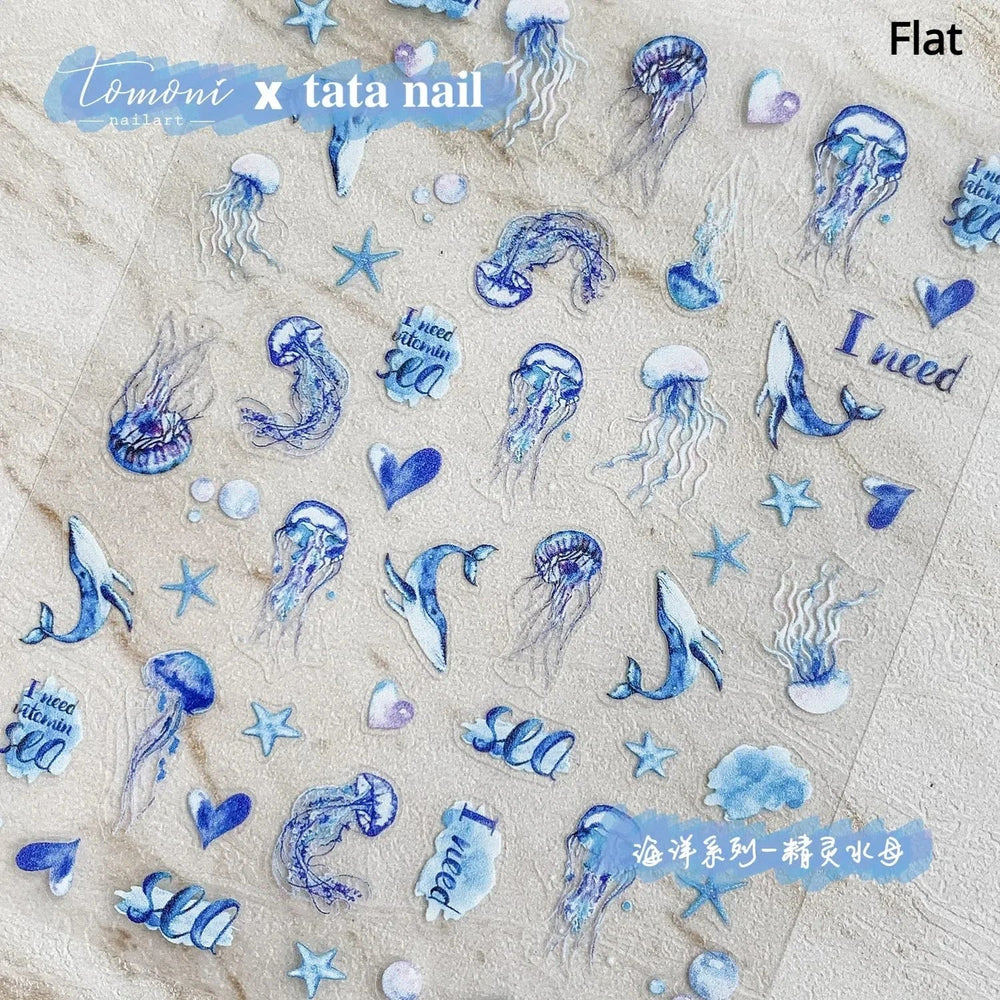 Summer Beach Ocean Shell Starfish Clams Conch Stars Sea Bubble Seasnail Soft Relief Decoration Nail Art Stickers Manicure Decals (ONLINE ORDER ONLY)