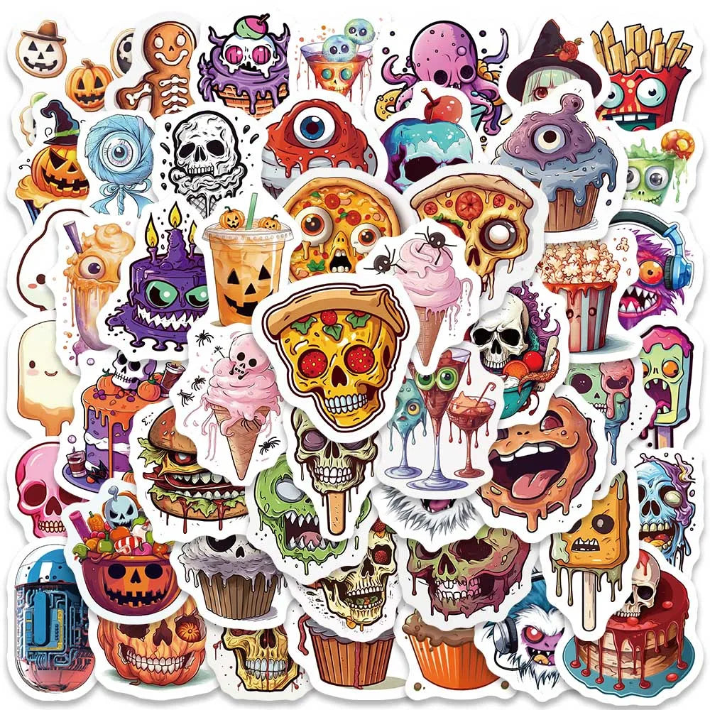 50PCS Halloween Horror Stickers Waterproof for Phone, Helmet, Bottle, Luggage (Online Order Only)