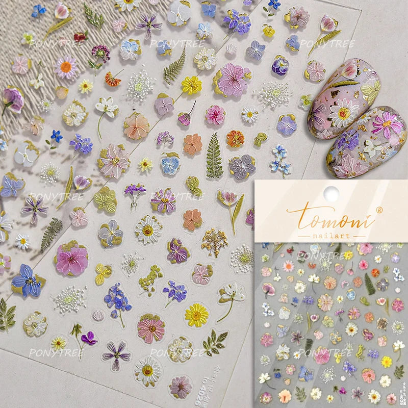 Colourful Butterfly Rose Flower Tulip Daisy Moth Orchid Narcissus 3D Self Adhesive Nail Art Decorations Stickers Manicure Decals (ONLINE ORDER ONLY)