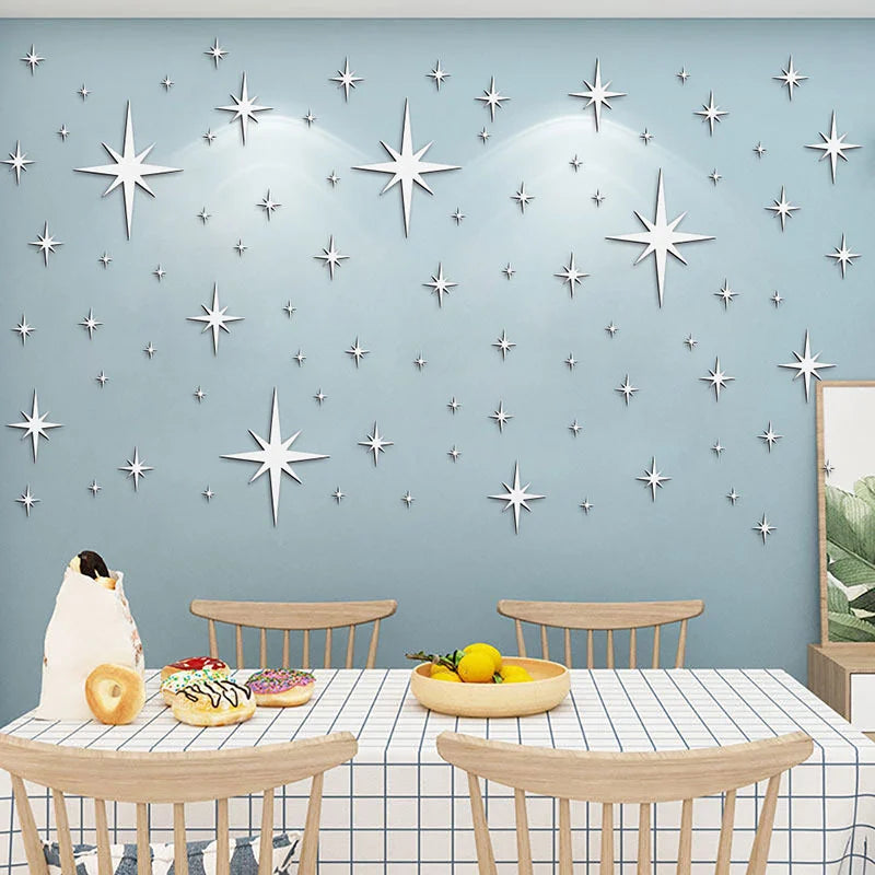 42 Pcs Acrylic Removable Mirror Wall Stickers With 3D Stars Suitable For Home Bedroom Living Room Children's Room Decoration (ONLINE ORDER ONLY)