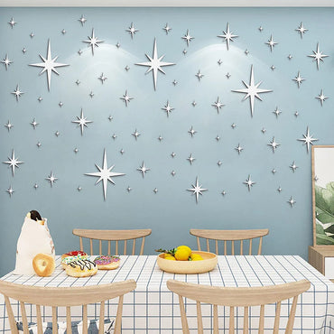 42 Pcs Acrylic Removable Mirror Wall Stickers With 3D Stars Suitable For Home Bedroom Living Room Children's Room Decoration (ONLINE ORDER ONLY)
