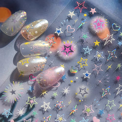 Colorful Starry Light Starburst Love Heart Halo Dyeing Soft Reliefs Self Adhesive Nail Art Decoration Stickers Manicure Decals (ONLINE ORDER ONLY)