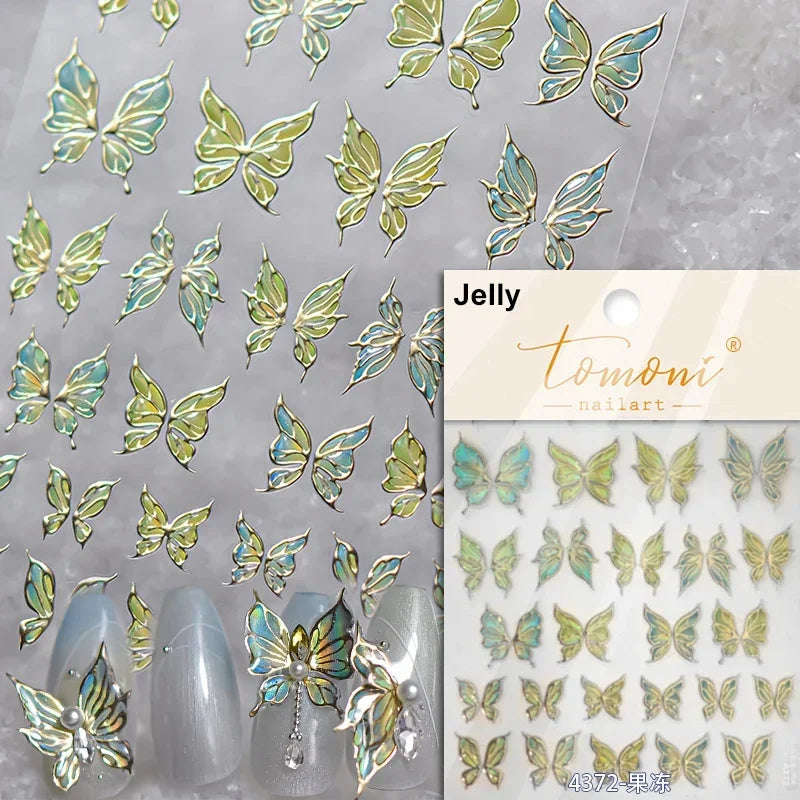 Charming Beautiful Black White Small Butterfly Flower Petal Love Heart Bowknot 5D Self Adhesive Nail Art Sticker Manicure Decals (Online Order Only)