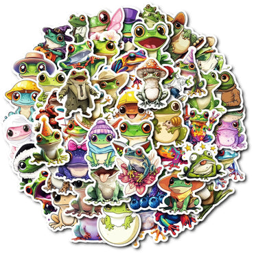 10/50Pcs Kawaii Colorful Frog Stickers Cute Starry Animal Decals Waterproof Vinyl for Water Bottle Laptop Skateboard Car Sticker (Online Order Only)