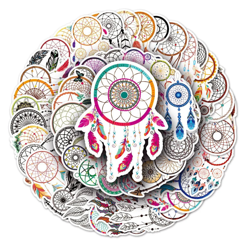 10/50Pcs Trendy Bohemian Catcher Feathers Bundle Decals Small Self-Adhesive Stickers for Laptops Journal Scrapbook Craft (ONLINE ORDER ONLY)