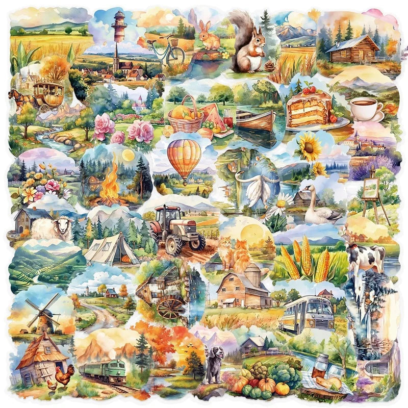 50PCS Kawaii Rural Scenery PET Sticker Aesthetic Decoration Scrapbooking Stationery DIY Hand Accounting Supplies for Kids (ONLINE ORDER ONLY)