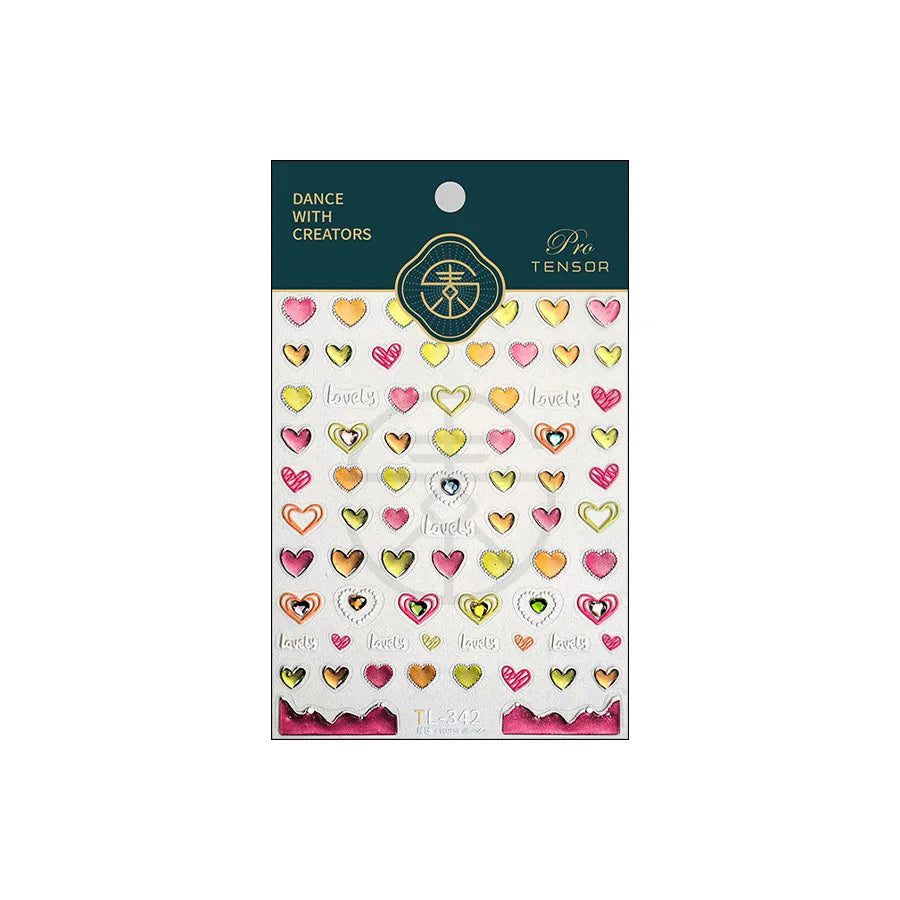 Lovely Love Heart Graffiti Crystal Geometric Cat's Eye Macaron Color Hollow Out Self Adhesive Nail Art StickersManicure Decals (ONLINE ORDER ONLY)