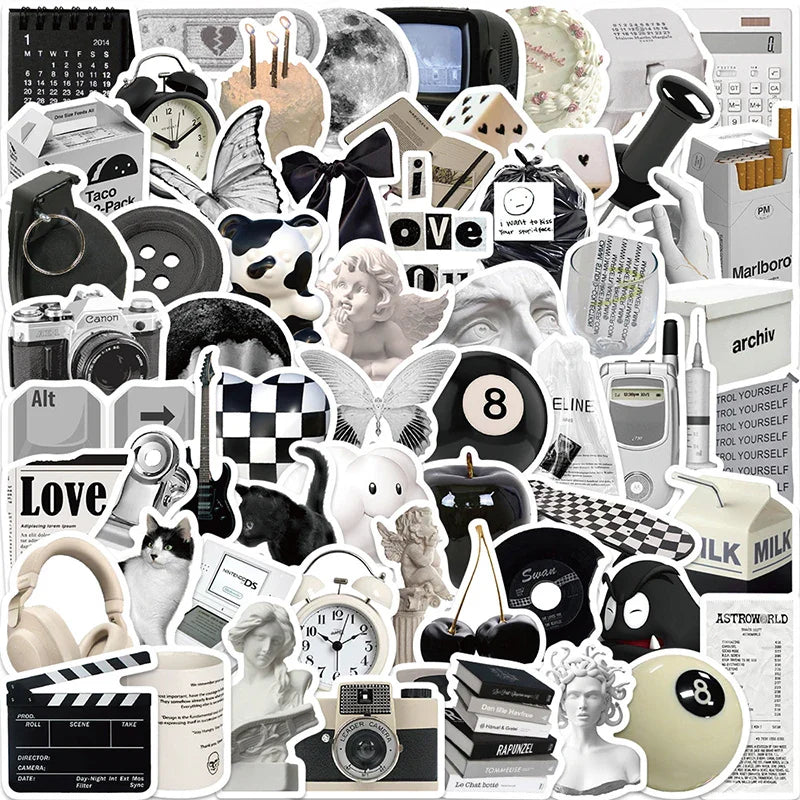 10/30/61PCS Simple Sculpture PVC Graffiti Sticker Sticky Aesthetic Decorative Scrapbook DIY Child Phone Stationery Supply (Online Order Only)