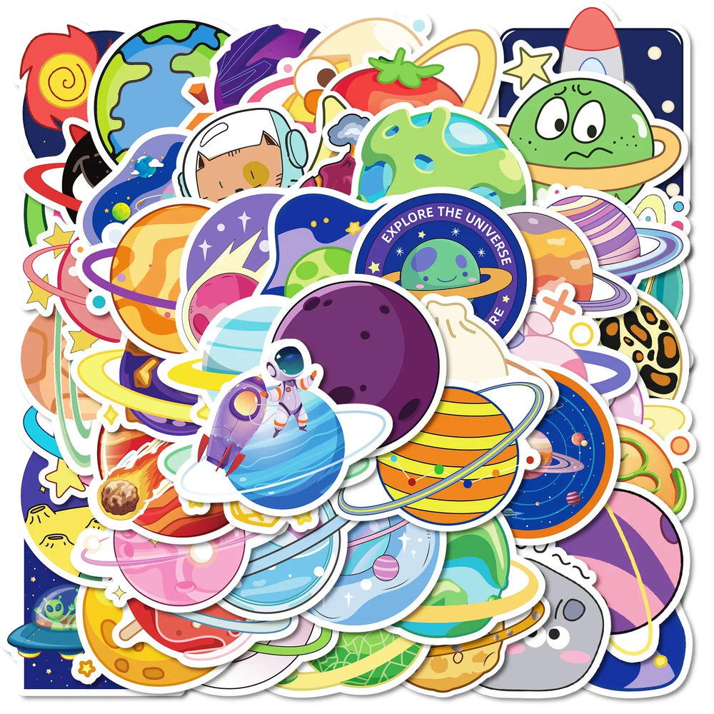 50Pcs Cartoon Universe Planet Stickers for Helmet, Wall, DIY Decoration (Online Order Only)