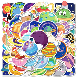 50Pcs Cartoon Universe Planet Stickers for Helmet, Wall, DIY Decoration (Online Order Only)