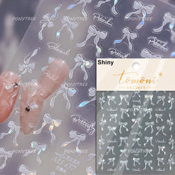 French Chic Blue Line Bowknot Fan Flower Leaves Butterfly Lace Frame Bell Shiny Self Adhesive Nail Art Stickers Manicure Decals (ONLINE ORDER ONLY)