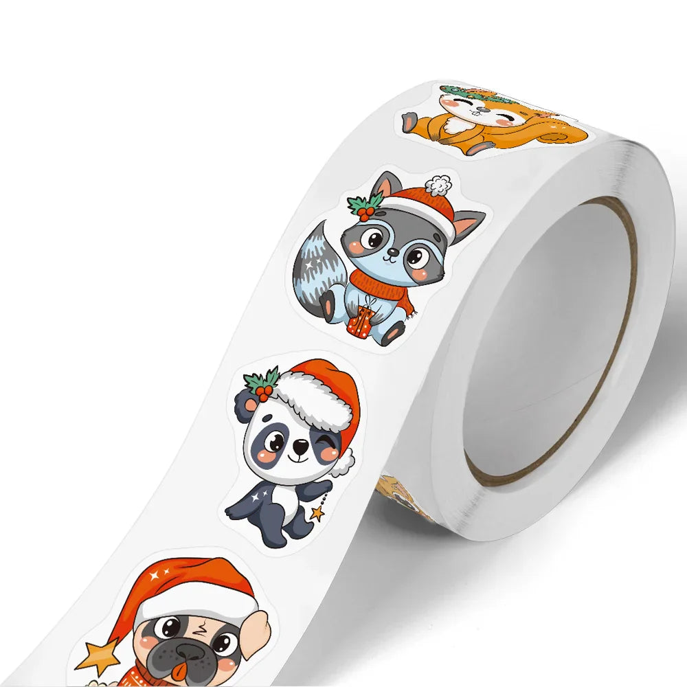 100-500pcs Heterotypic Christmas Themed Animals Stickers 8 Designs 2.5cm/1.0'' DlY Graffiti Holiday Party Decoration Labels (ONLINE ORDER ONLY)