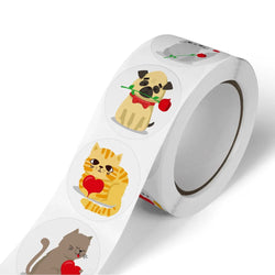100-500 Pcs 1inch Animal Pet Cat Dog Stickers Roll for Envelope Praise Reward Student Label Stationery Seal Lable Child Toy Gift (Online Order Only)