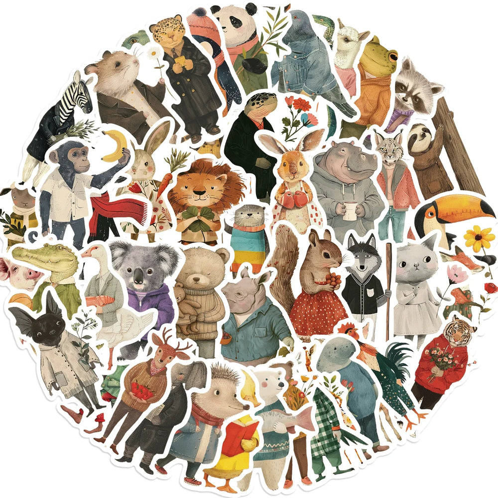 50pcs Vintage Animals Cliparts Stickers Aesthetic Motorcycle Phone Car Skateboard Laptop Sticker Decal Classic Kids Toy (Online Order Only)