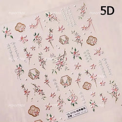 Chic Begonia Flower Miss-grass Pink Gradient Cherry-apple Tree Leaves Peach Blossom Adhesive Nail Art Spring Nail Stickers Decal (ONLINE ORDER ONLY)