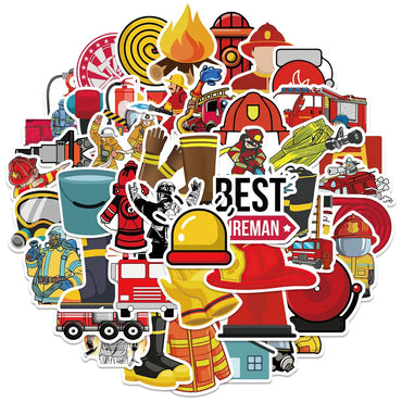 10/52Pcs Cartoon Red Firefighter Waterproof Cool Stickers for Scrapbook Skateboard Snowboard Laptop Luggage Bicycle Kids Toys (ONLINE ORDER ONLY)