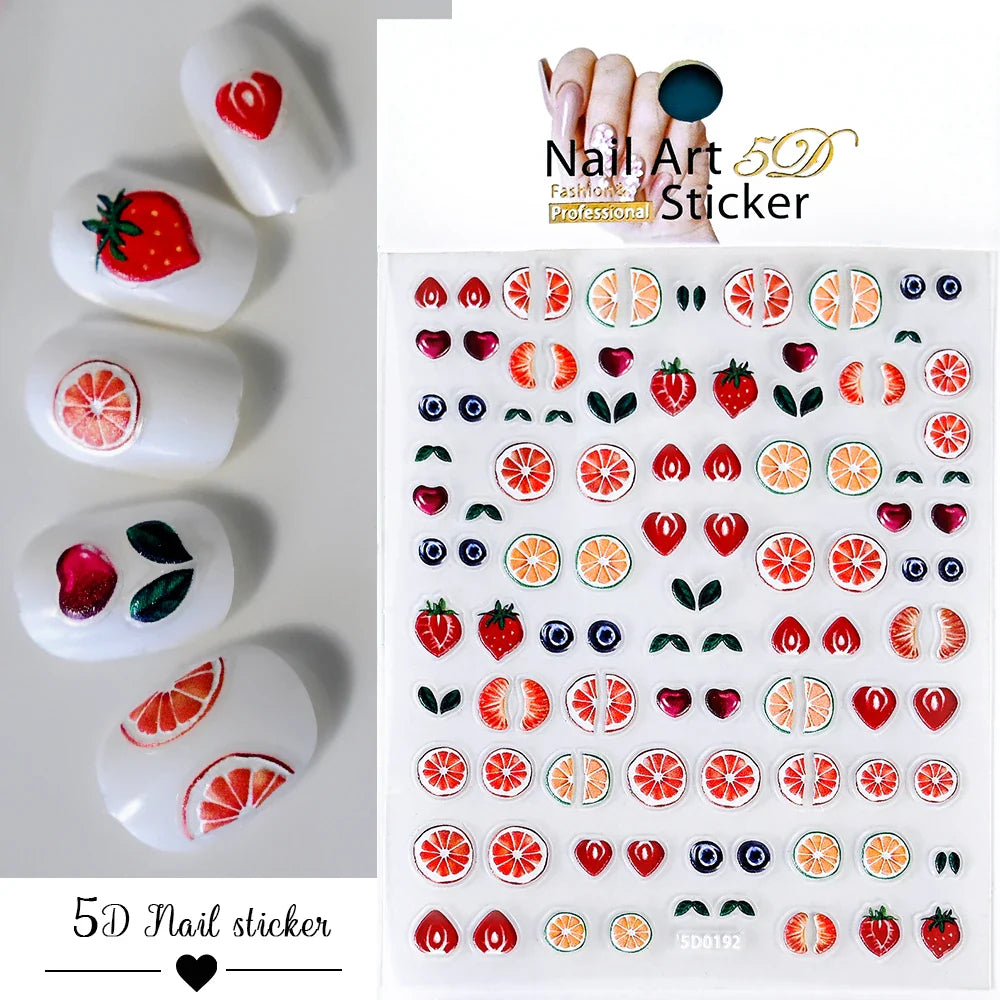 1Pc Sweet Cute Fresh Red Cherry Pattern Nail Stickers Self Adhesive Fruit Design Decals Women & Girls Homemade Manicure Supplies (ONLINE ORDER ONLY)