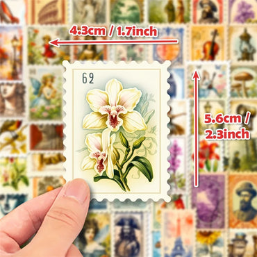 10/30/50PCS Vintage Stamp Style PVC Sticker Aesthetic Colorful Decoration Scrapbooking Stationery School Supplies for Kids (Online Order Only)