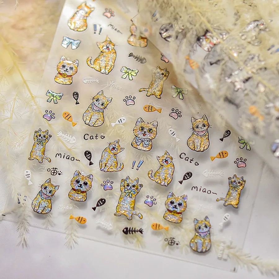 Cute Cat Eye Fishbone Animals Leopard Cat Ginger Cat Kitten Exclamation Point Paw Self Adhesive Nail Art Sticker Manicure Decals (ONLINE ORDER ONLY)