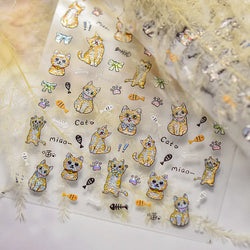 Cute Cat Eye Fishbone Animals Leopard Cat Ginger Cat Kitten Exclamation Point Paw Self Adhesive Nail Art Sticker Manicure Decals (ONLINE ORDER ONLY)