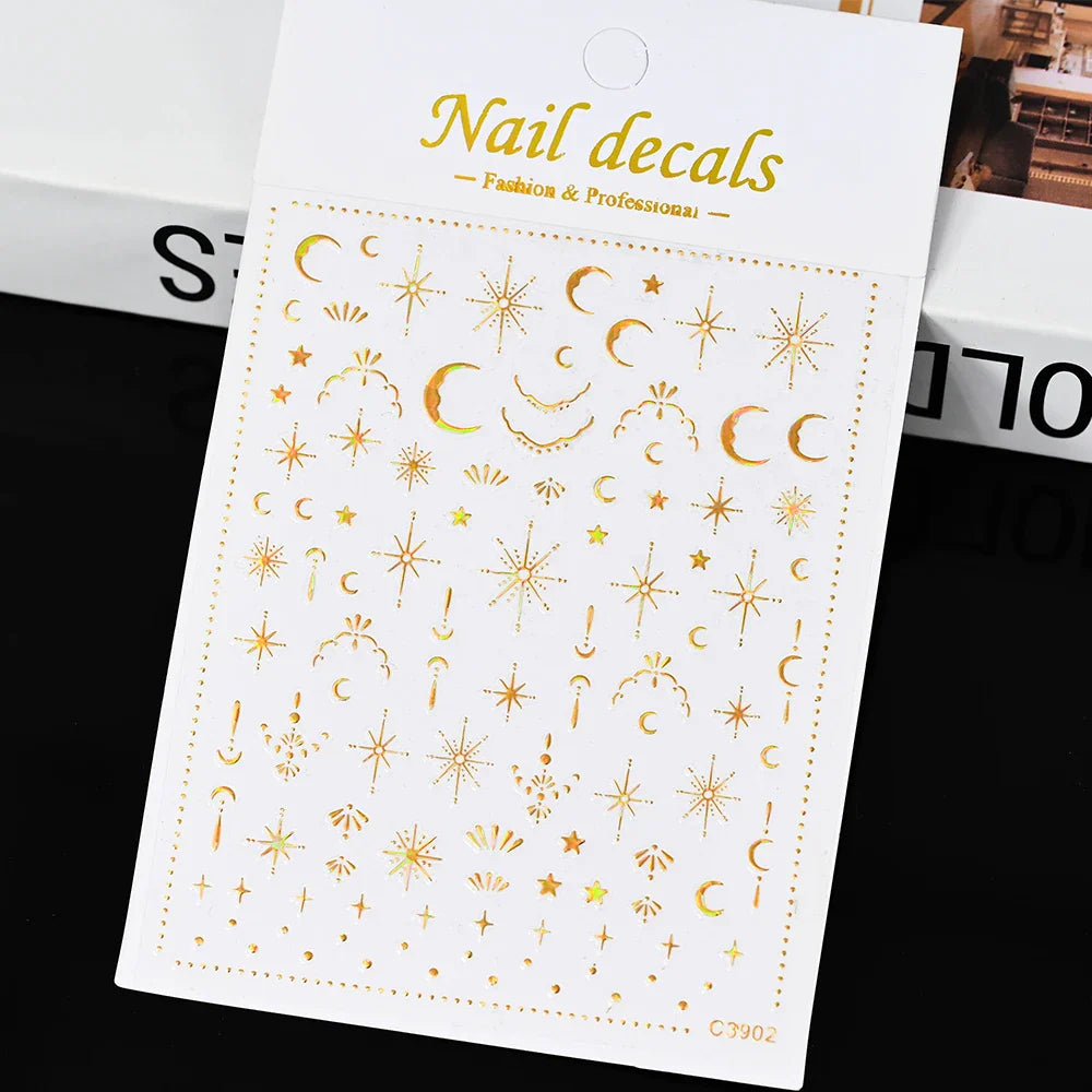 1 Sheet Star Nail Art Stickers 3d Self Adhesive Nail Decals Black White Golden Silver Color Star Design Nail Supplies Accessory (ONLINE ORDER ONLY)