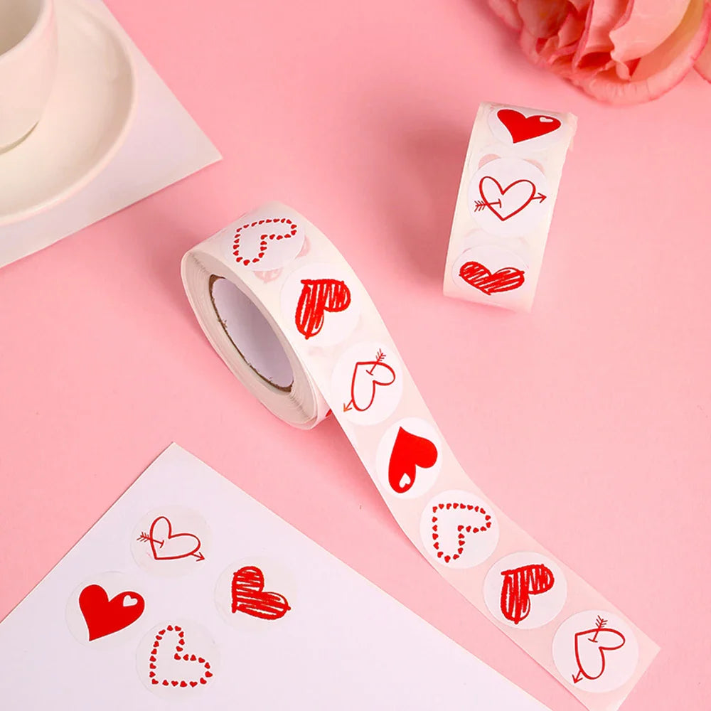 100-500pcs 1inch Red Heart Stickers for Valentine's Day New Baking Packaging Sticker Envelope Seals Love Decorative Stickers (ONLINE ORDER ONLY)