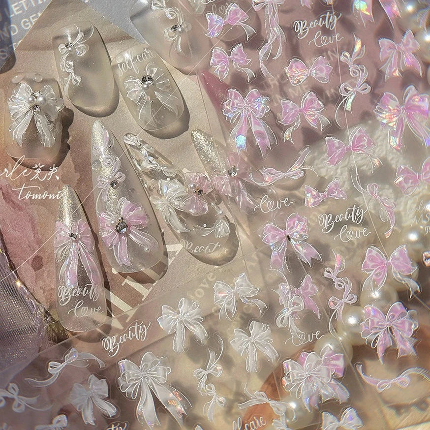 Dreamy Shiny Bowknot Ribbon Lace Delicate Tie Charming 5D Nail Art Decoration Sticker Self Adhesive Manicure Decal DIY Wholesale (ONLINE ORDER ONLY)