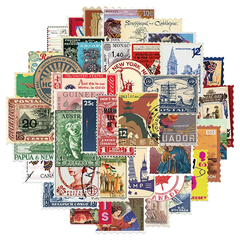 10/30/50PCS Vintage Travel Sticker Stamps Designs Sticker Packs (ONLINE ORDER ONLY)