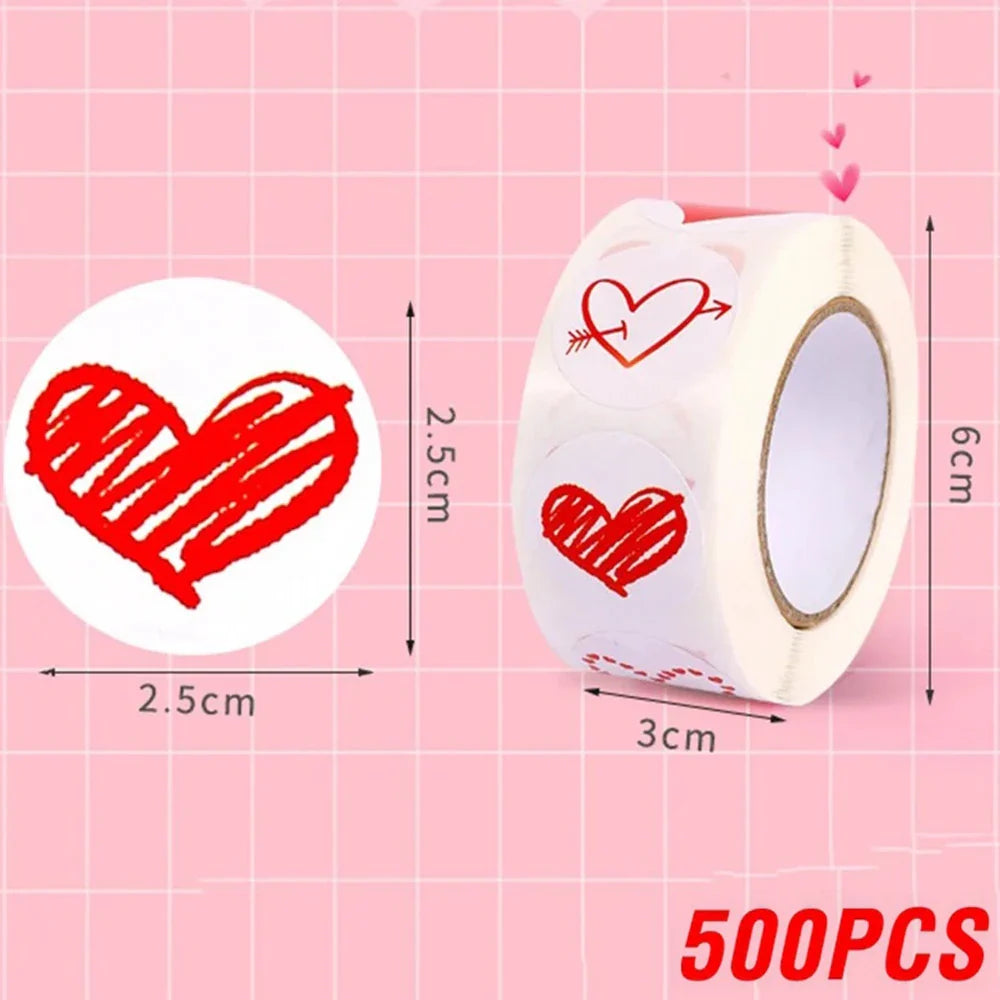 100-500pcs 1inch Red Heart Stickers for Valentine's Day New Baking Packaging Sticker Envelope Seals Love Decorative Stickers (ONLINE ORDER ONLY)