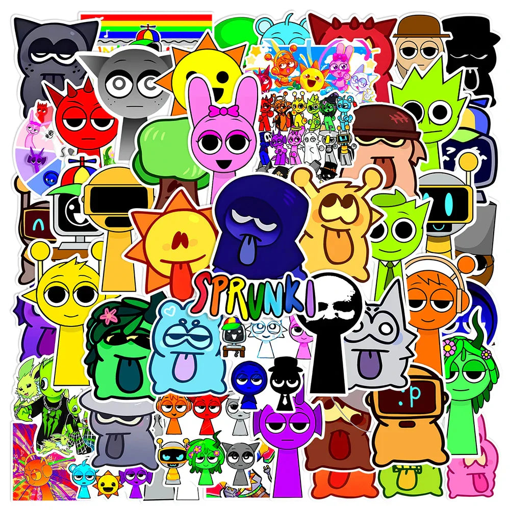 Sprunki Incredibox Stickers 10/30/50/100pcs Waterproof Decals for Skateboard, Laptop, Motorcycle, Anime, Game (ONLINE ORDER ONLY)