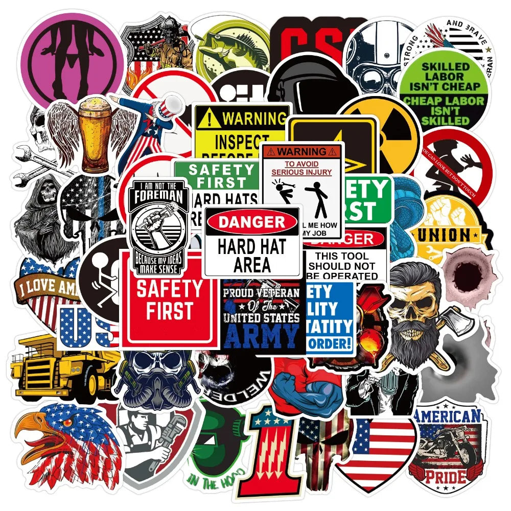 Mixed Warning Sign Stickers for Skateboard, Helmet, Phone, Laptop, Suitcase, Notebook - 10/25/50pcs (Online Order Only)