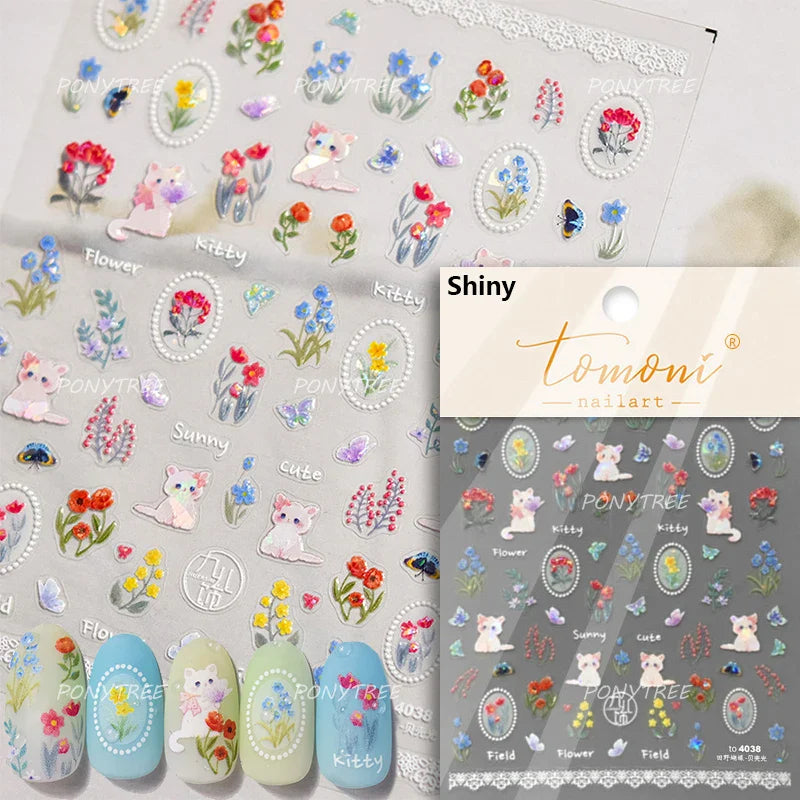 Lovely Bowknot Flower Shiny Star Love Heart Vibrant and Lively Tulip Moon Self Adhesive Nail Art Stickers Relief Manicure Decals (ONLINE ORDER ONLY)