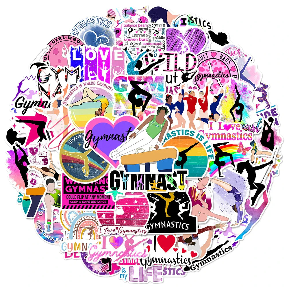 Gymnastics Stickers 10/30/50pcs Waterproof Decals for Luggage Laptop Suitcase (ONLINE ORDER ONLY)