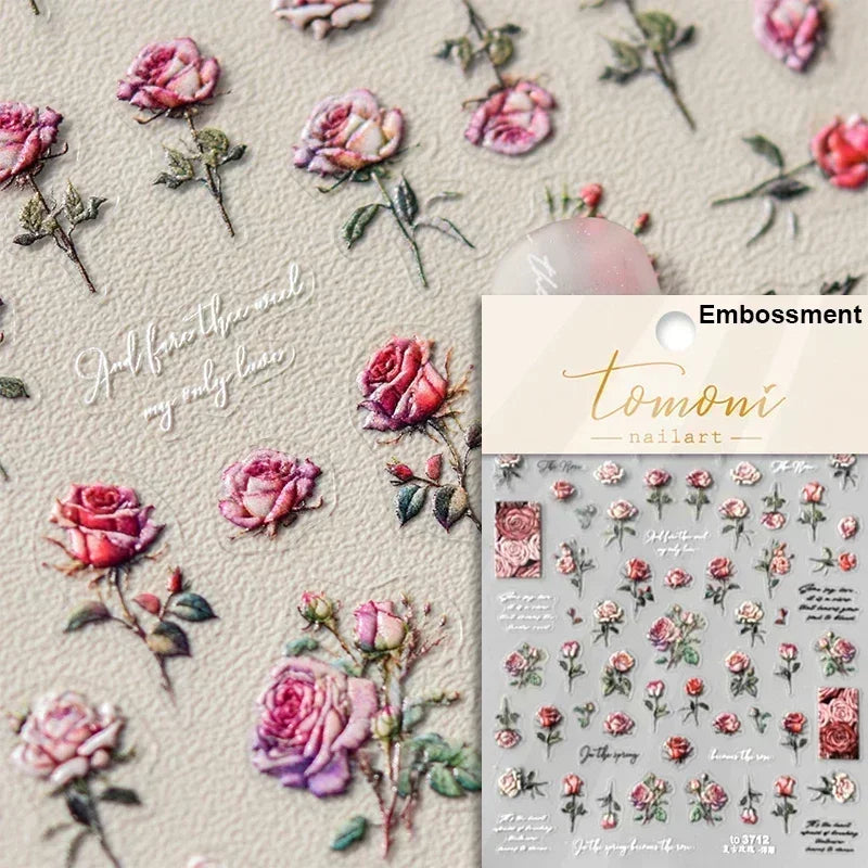 Hummingbird Iris Butterfly Peony Rose Tulip Daisy Lily Flowers Morning Glory Pearl Rhinestones Nail Art Sticker Decoration Decal (ONLINE ORDER ONLY)